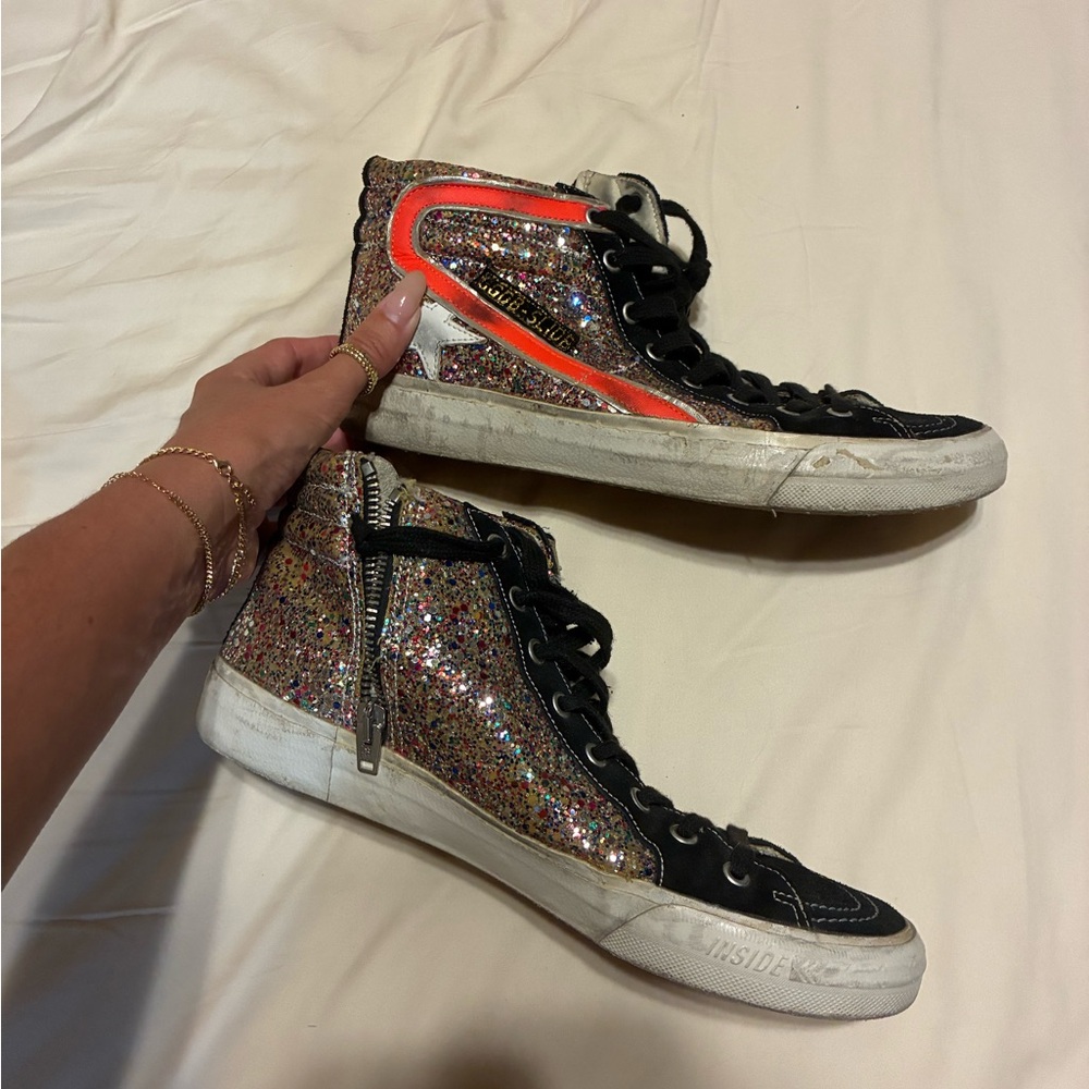 Golden Goose Multicolor Glitter High-Tops with Black and Silver Accents